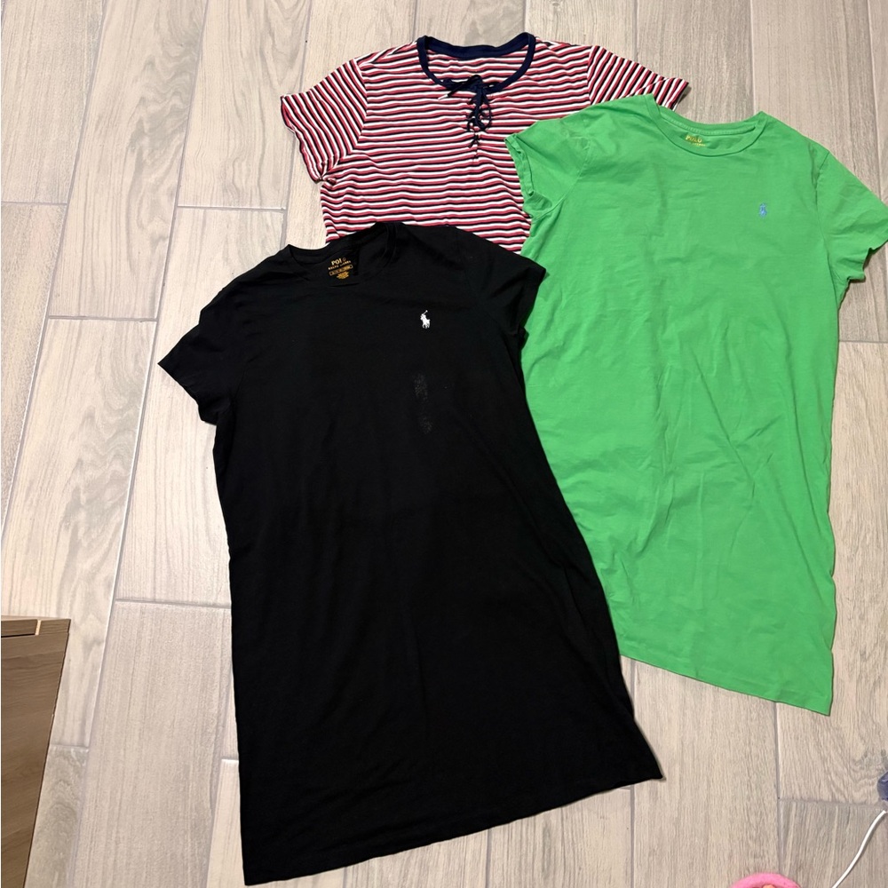 POLO RALPH LAUREN Black, Green, and Striped T Shirt Dresses Bundle